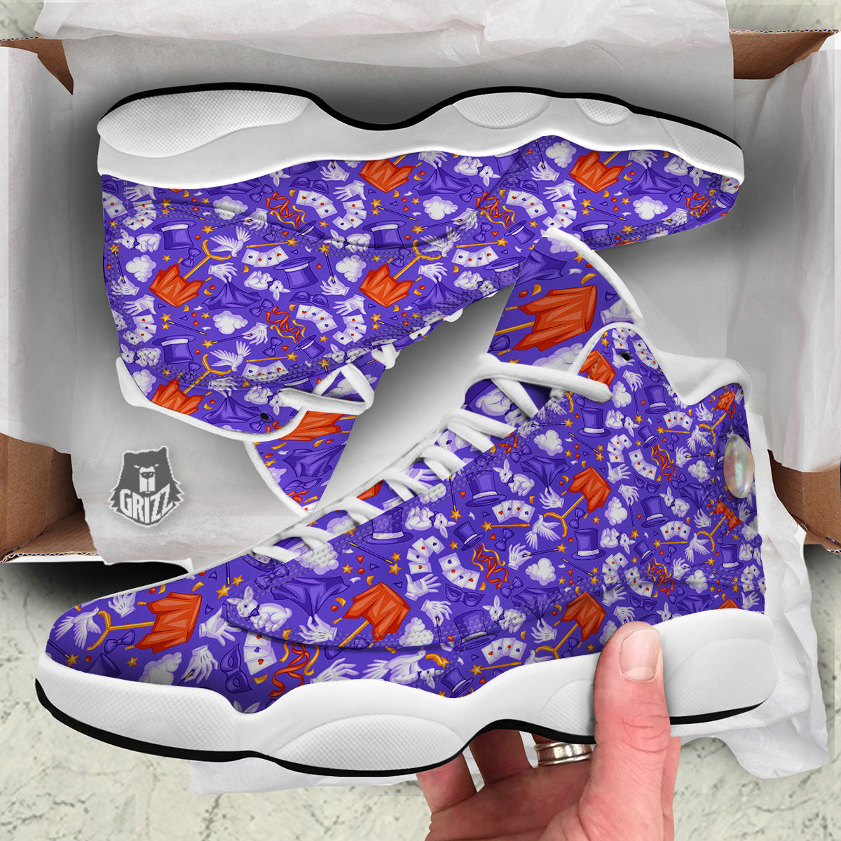 Magician Purple Show Print Pattern White Basketball Shoes-grizzshop