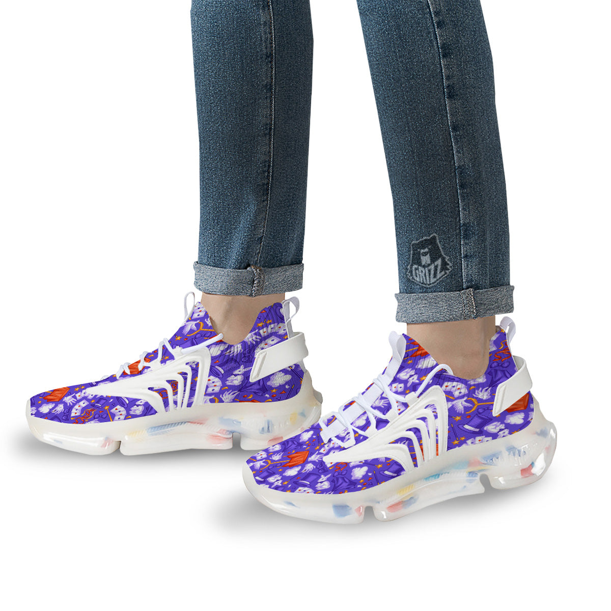 Magician Purple Show Print Pattern White Gym Shoes-grizzshop
