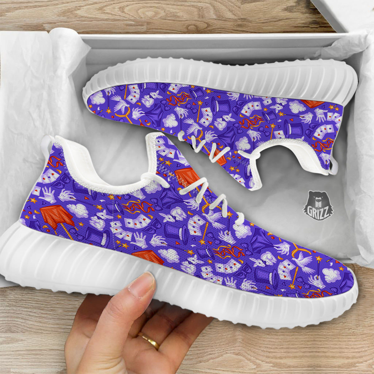 Magician Purple Show Print Pattern White Walking Shoes-grizzshop