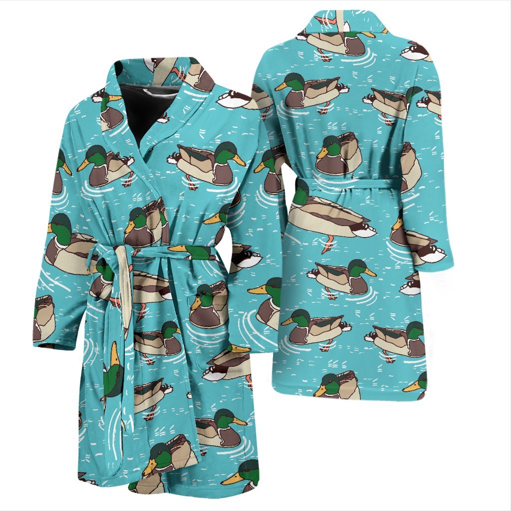 Mallard Duck Pattern Print Men Long Robe-grizzshop