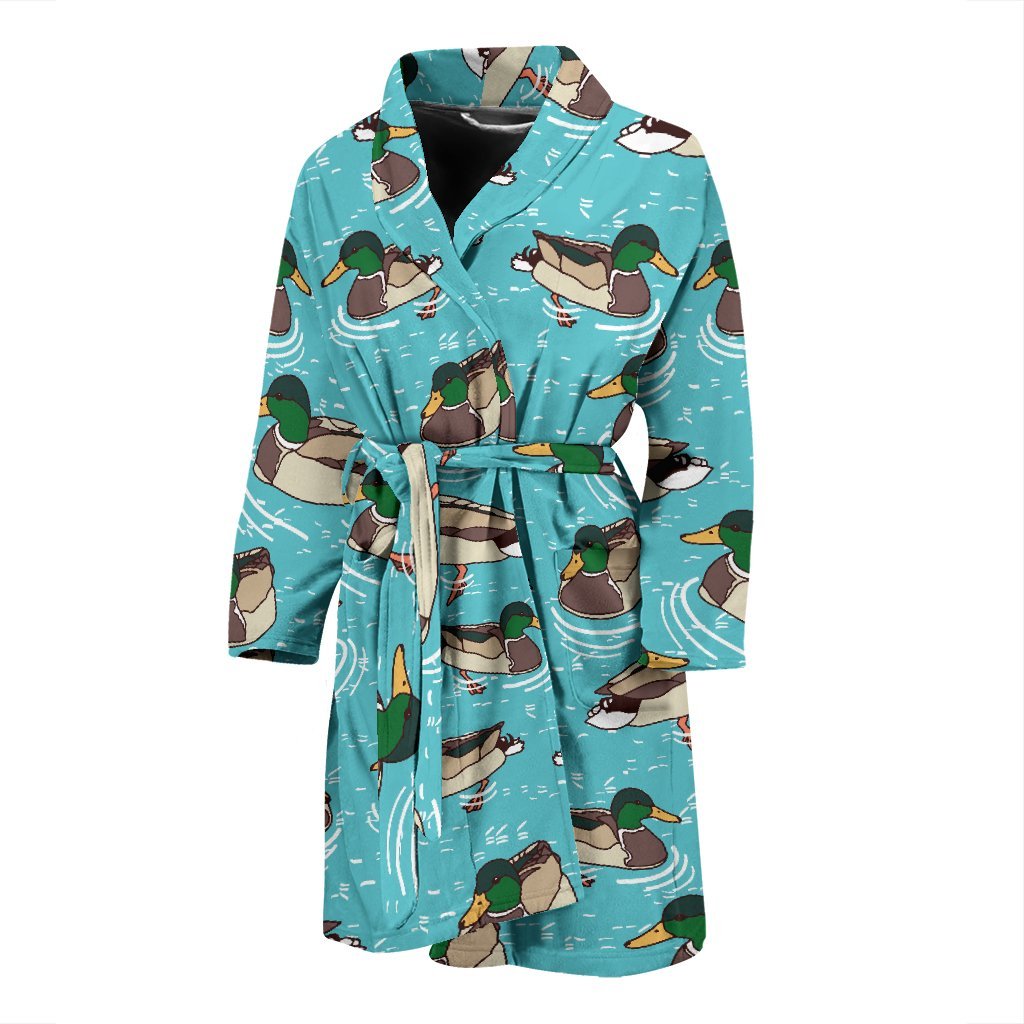 Mallard Duck Pattern Print Men Long Robe-grizzshop