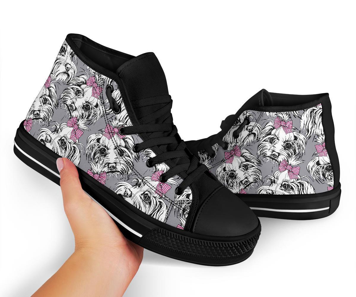Maltese Puppy Dog Pattern Print Men Women's High Top Shoes-grizzshop