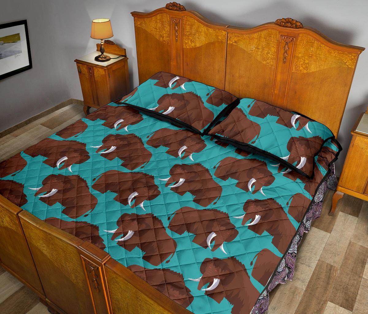 Mammoth Blue Pattern Print Bed Set Quilt-grizzshop