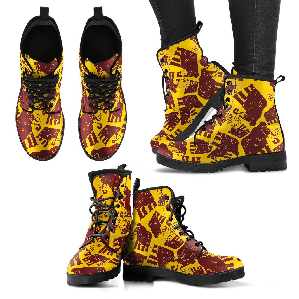 Mammoth Pattern Print Men Women Leather Boots-grizzshop