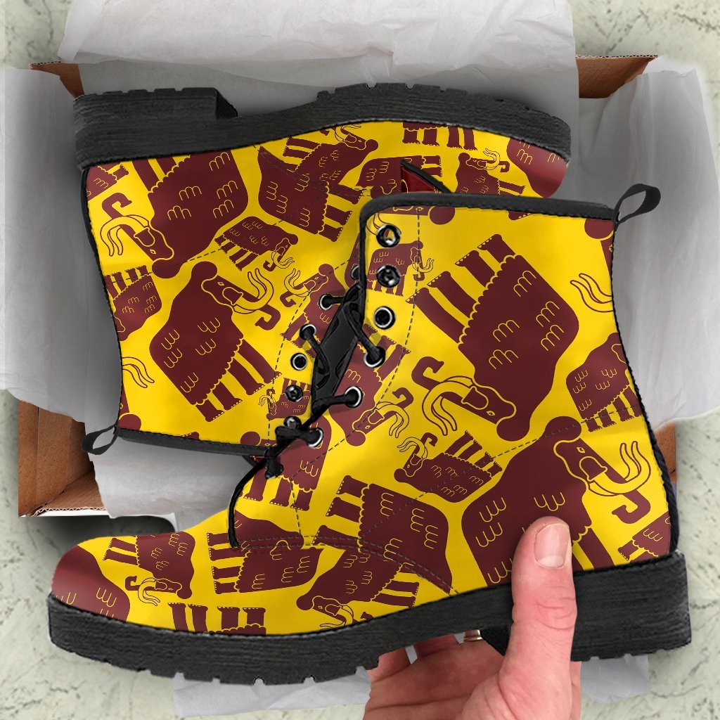 Mammoth Pattern Print Men Women Leather Boots-grizzshop