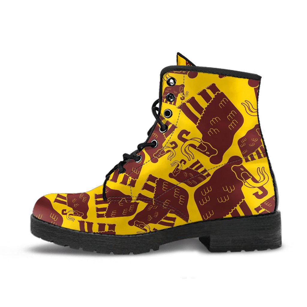 Mammoth Pattern Print Men Women Leather Boots-grizzshop