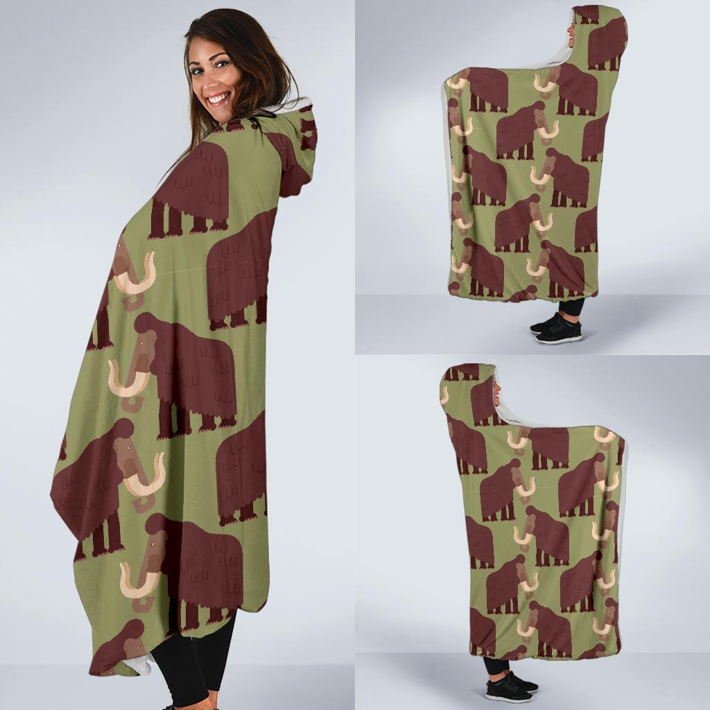 Mammoth Print Pattern Hooded Blanket-grizzshop