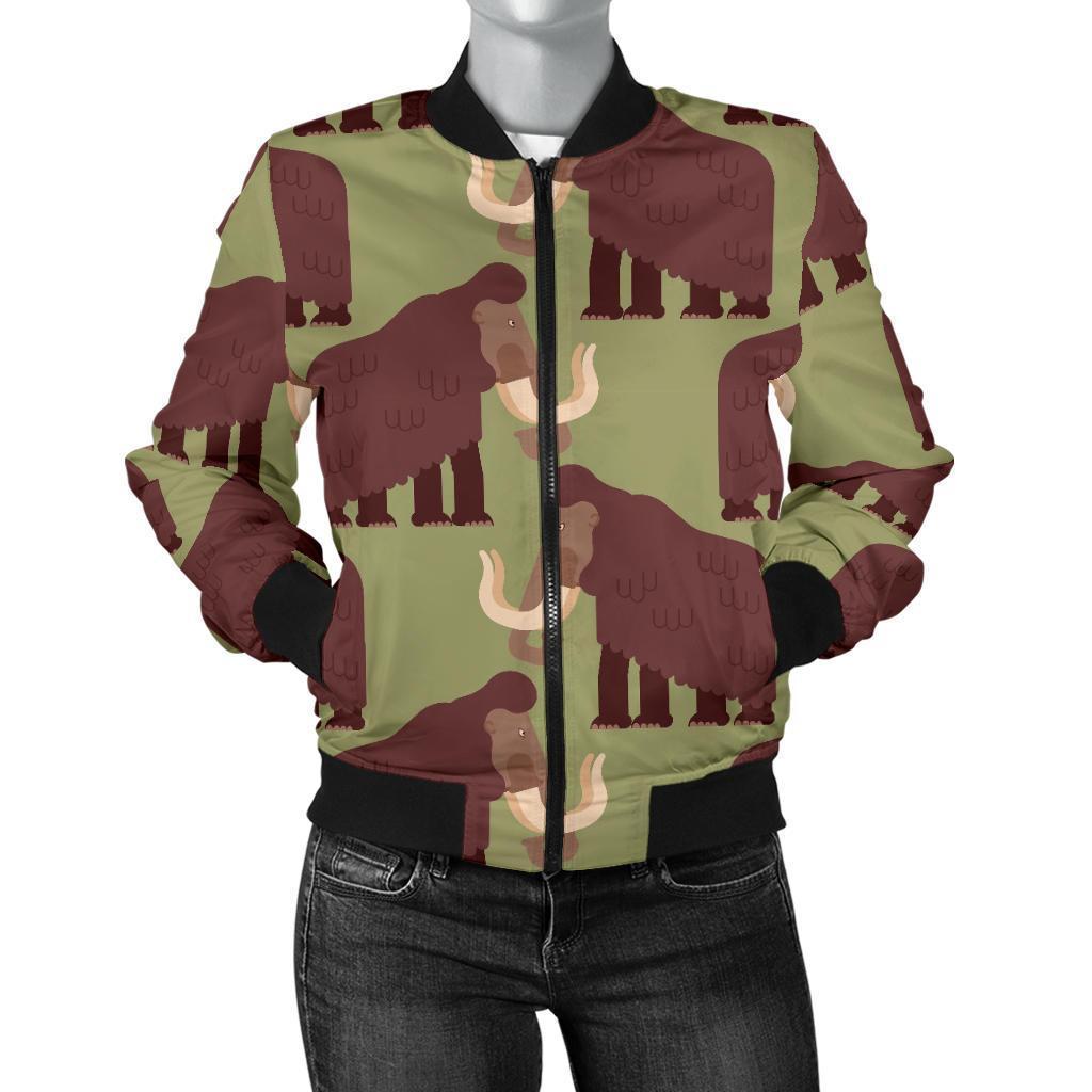 Mammoth Print Pattern Women Casual Bomber Jacket-grizzshop