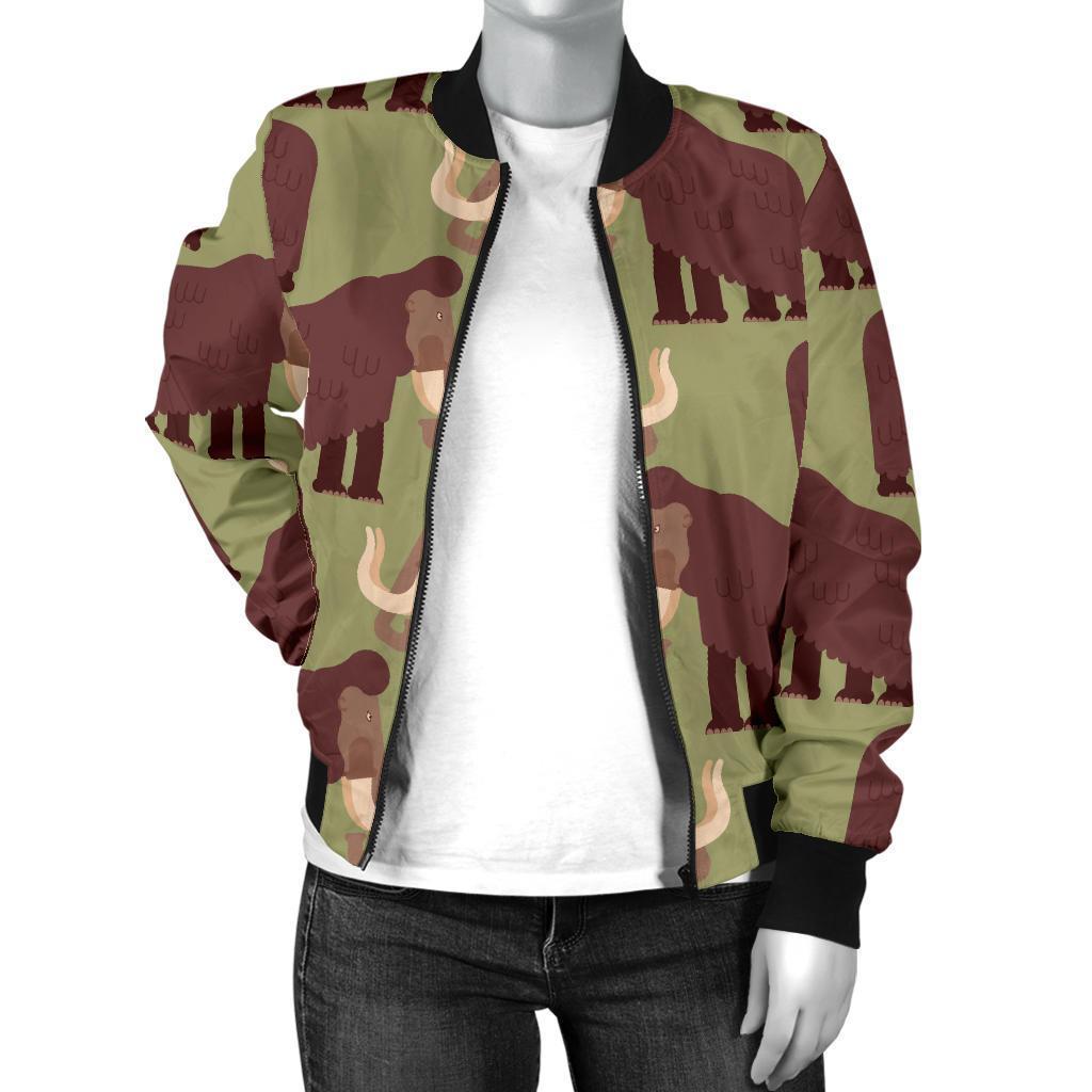 Mammoth Print Pattern Women Casual Bomber Jacket-grizzshop