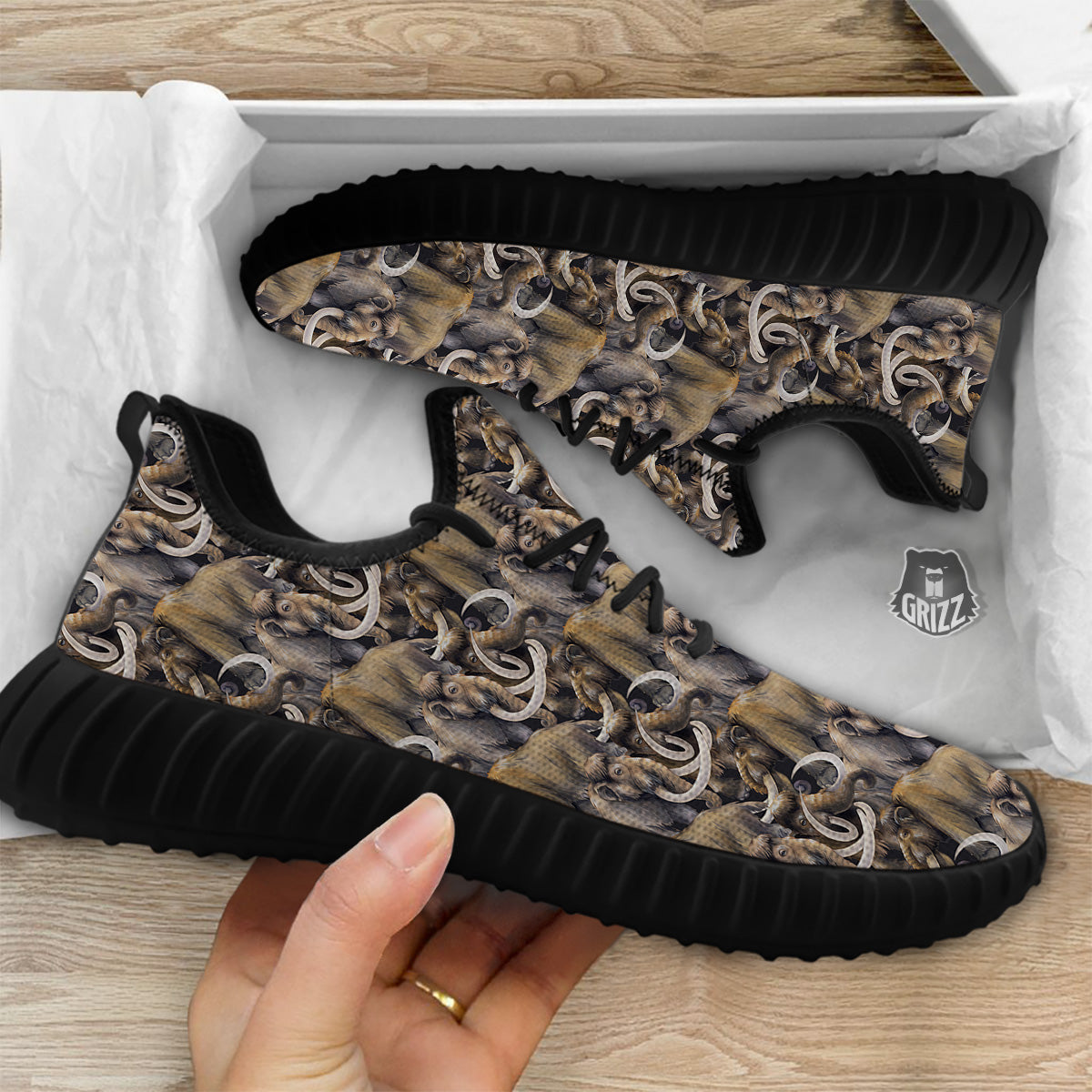 Mammoths Watercolor Print Pattern Black Walking Shoes-grizzshop