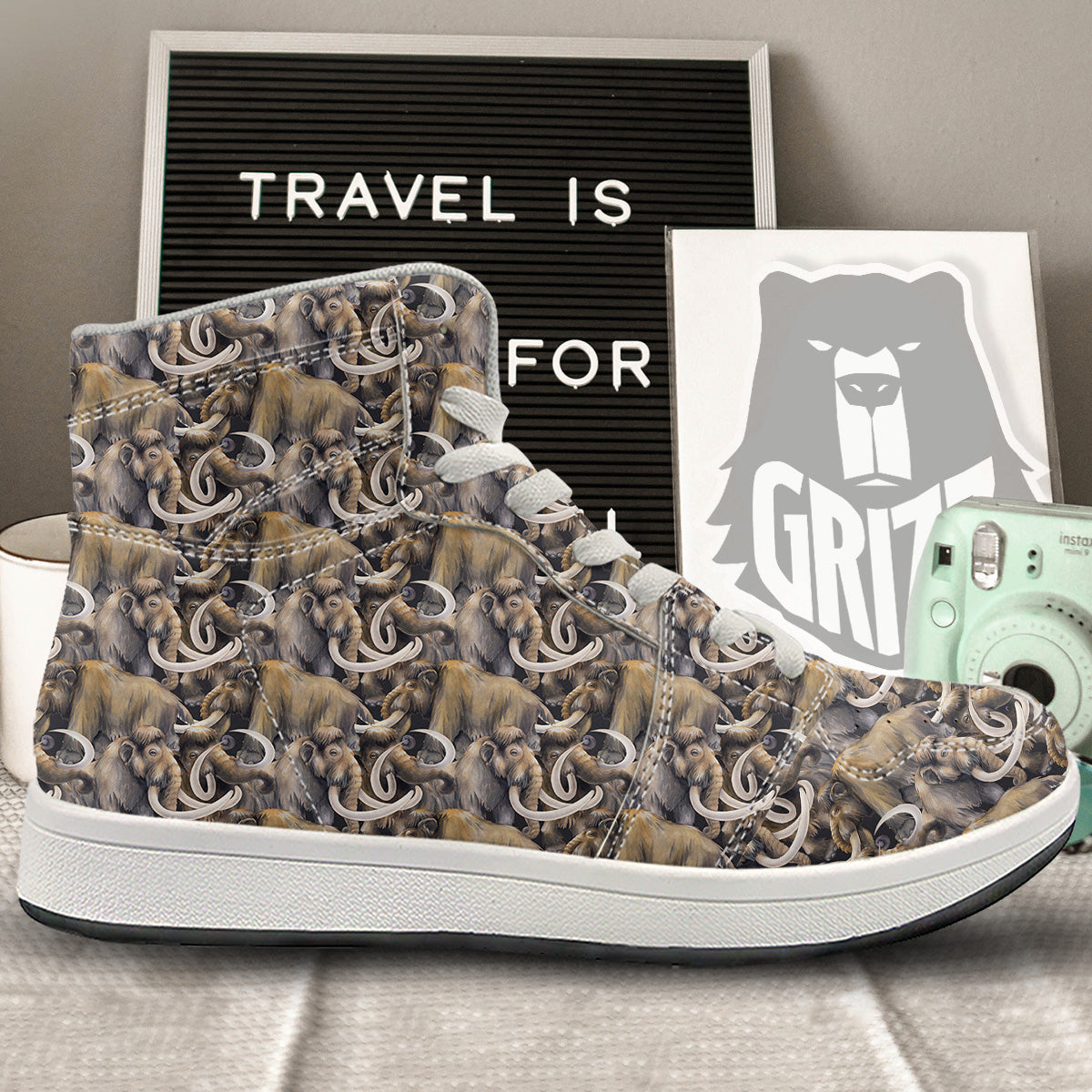 Mammoths Watercolor Print Pattern High Top Sneakers-grizzshop