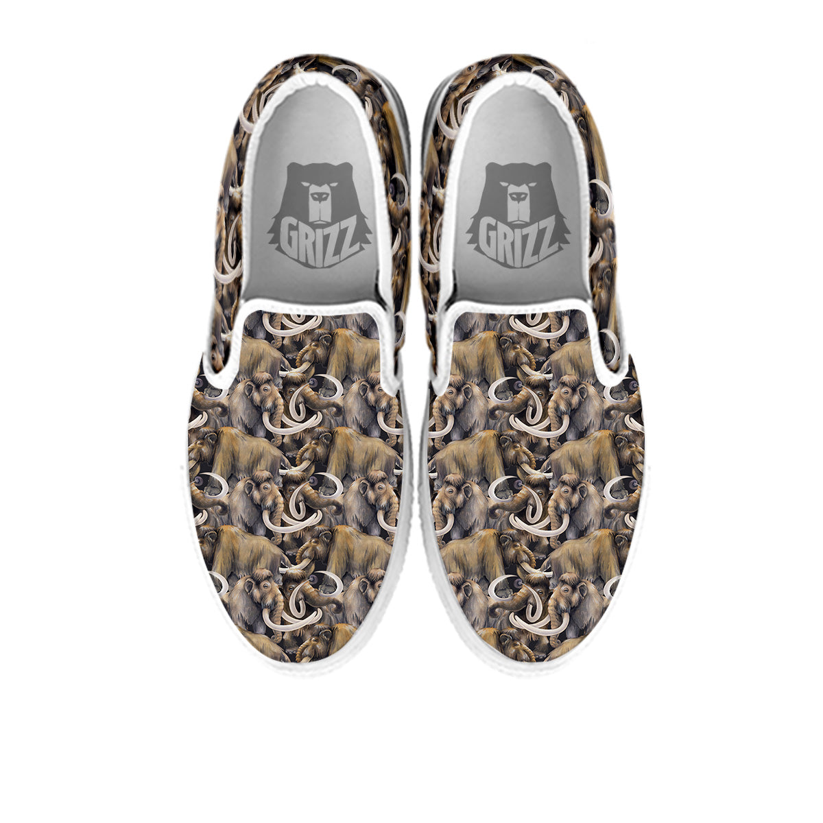 Mammoths Watercolor Print Pattern White Slip On Shoes-grizzshop