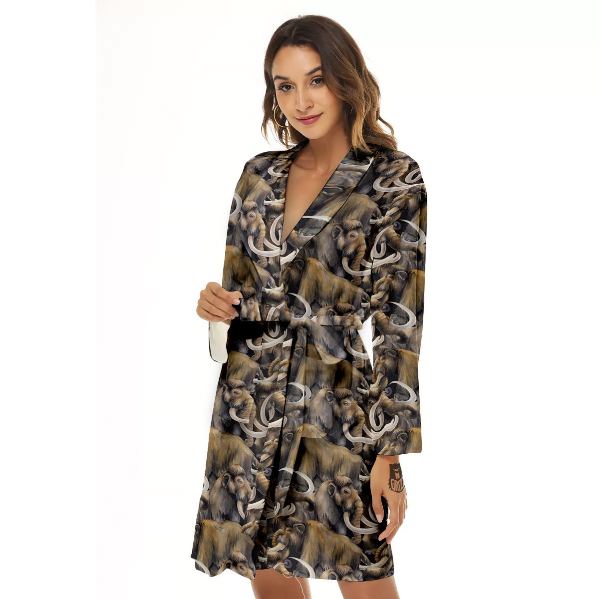 Mammoths Watercolor Print Pattern Women's Robe-grizzshop