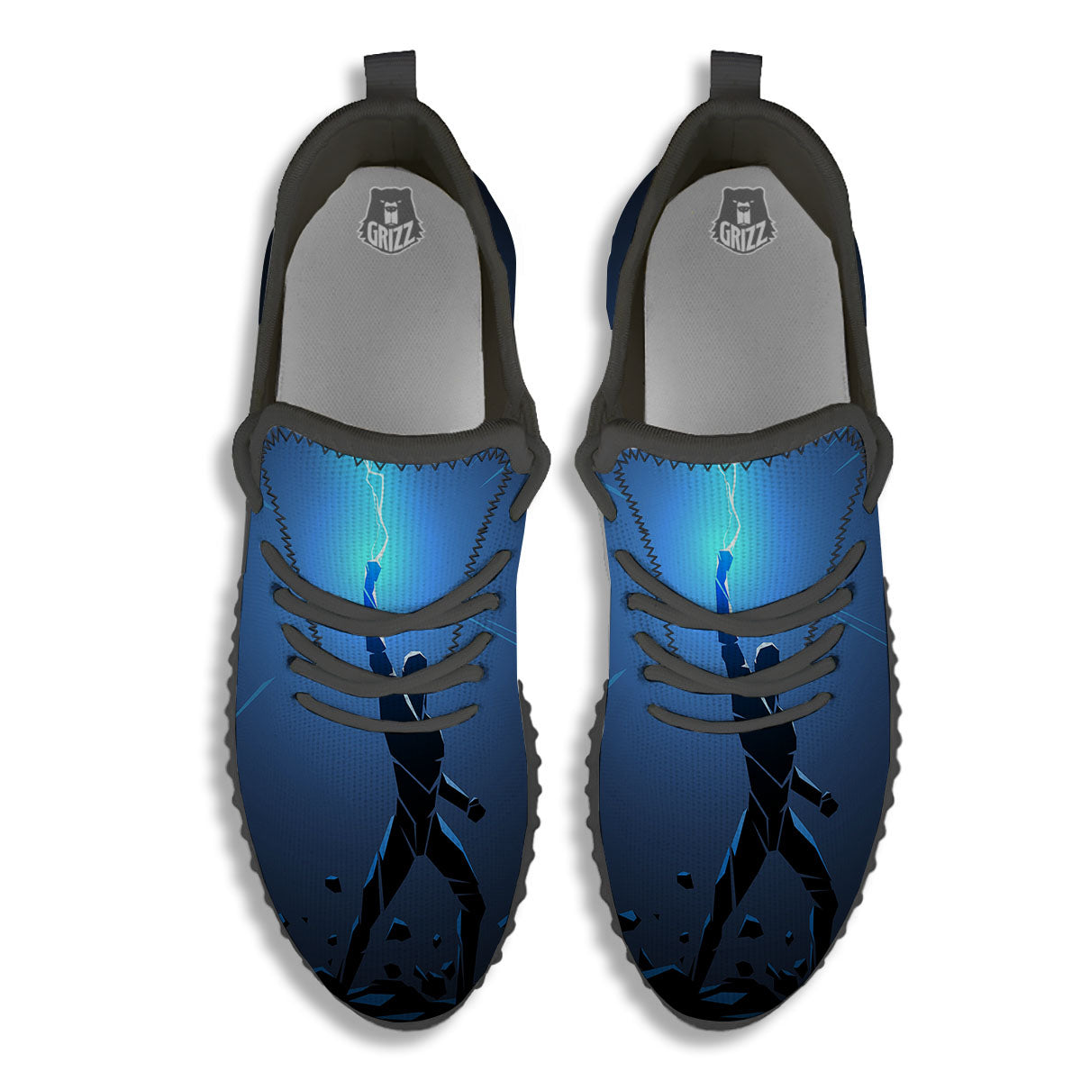 Man And Blue Lightning Print Black Walking Shoes-grizzshop