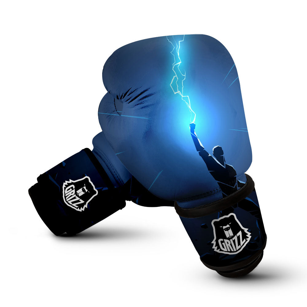 Man And Blue Lightning Print Boxing Gloves-grizzshop