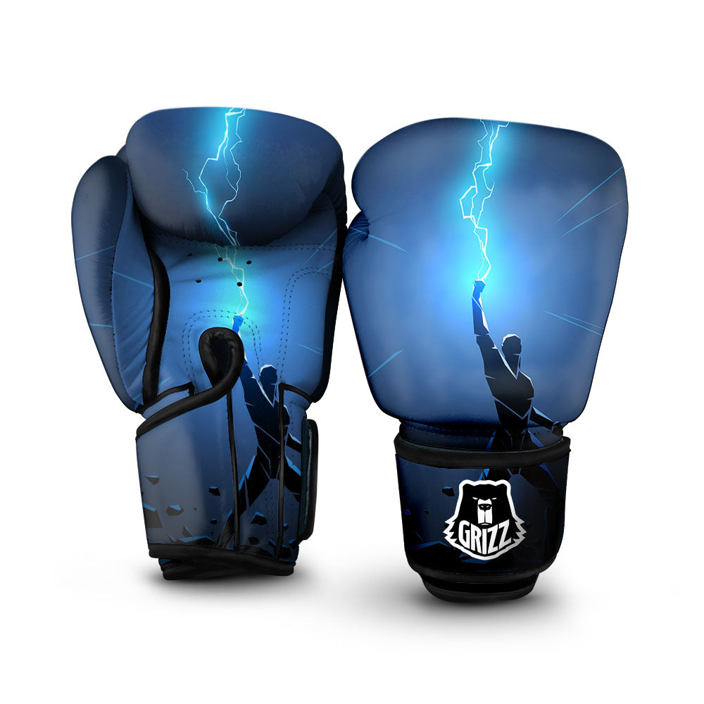 Man And Blue Lightning Print Boxing Gloves-grizzshop