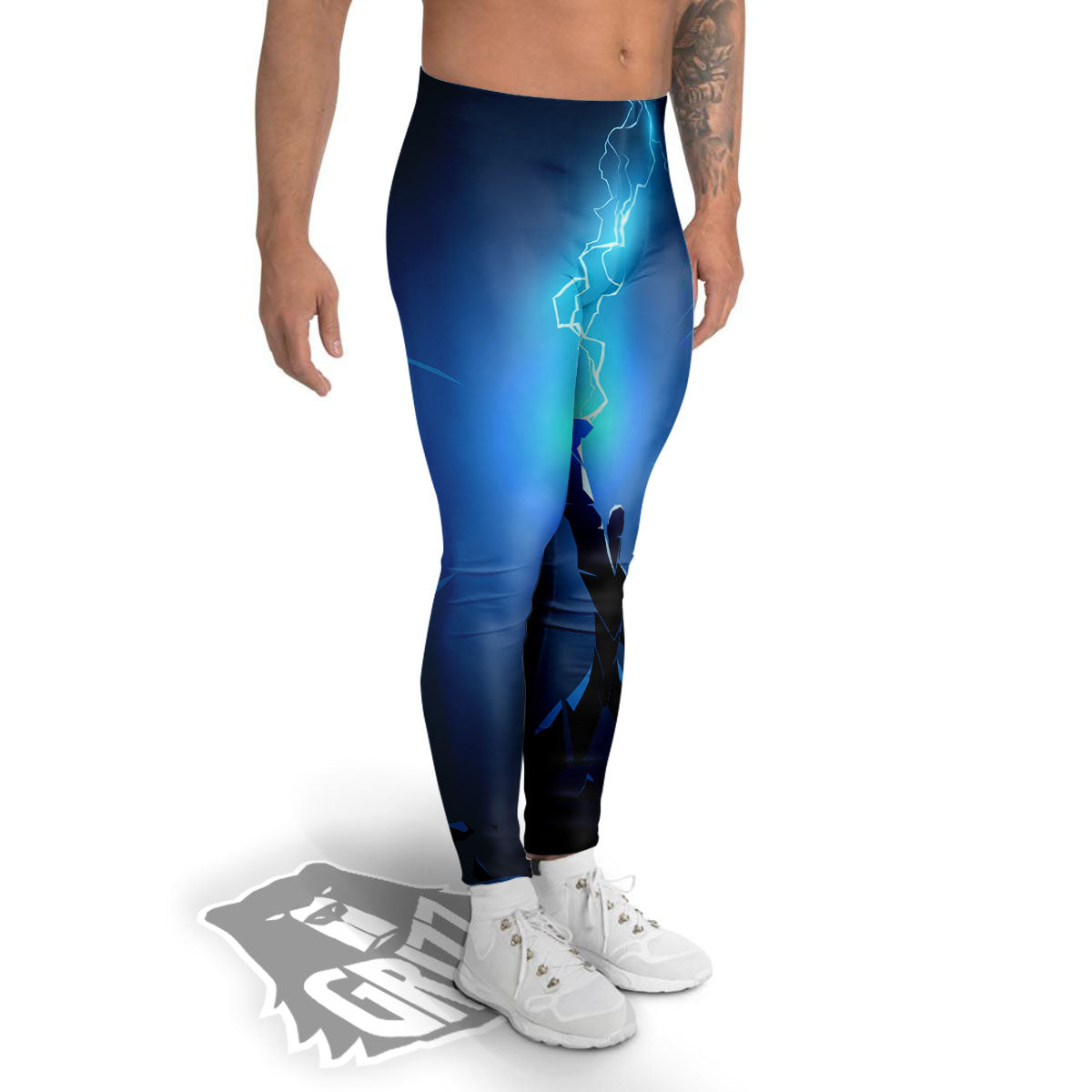 Man And Blue Lightning Print Men's Leggings-grizzshop