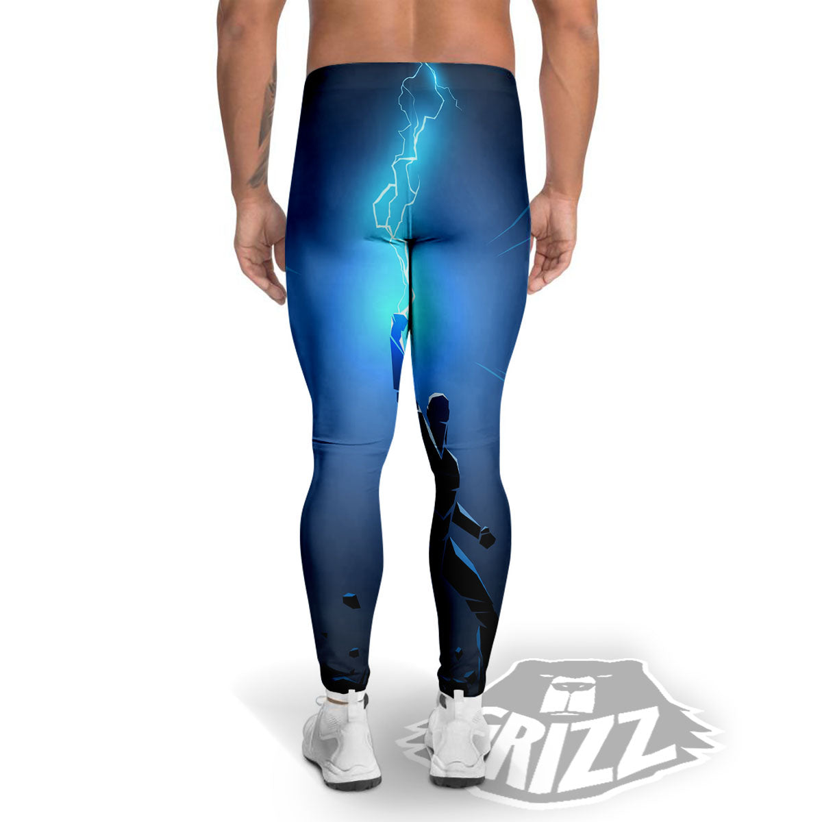 Man And Blue Lightning Print Men's Leggings-grizzshop