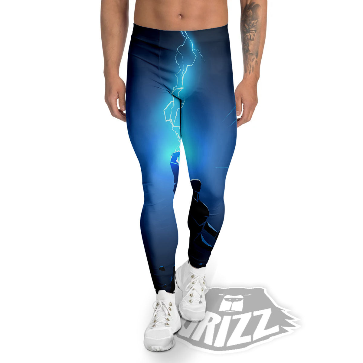 Man And Blue Lightning Print Men's Leggings-grizzshop