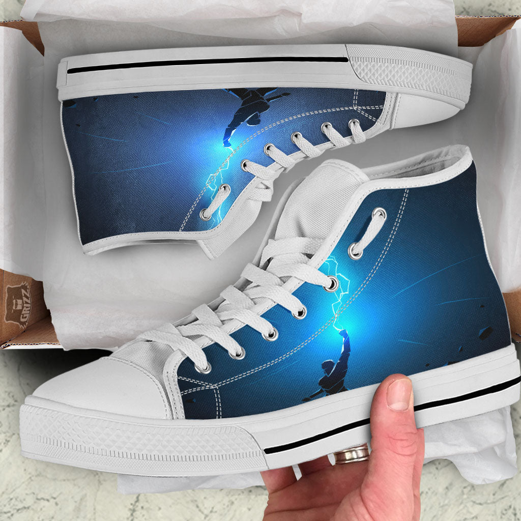 Man And Blue Lightning Print White High Top Shoes-grizzshop