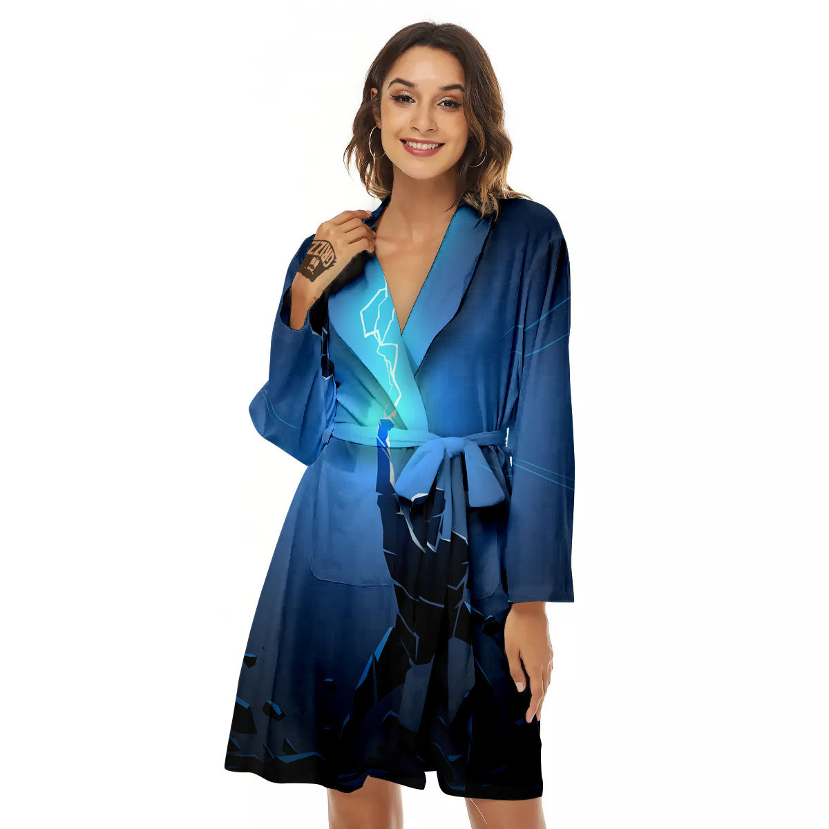 Man And Blue Lightning Print Women's Robe-grizzshop