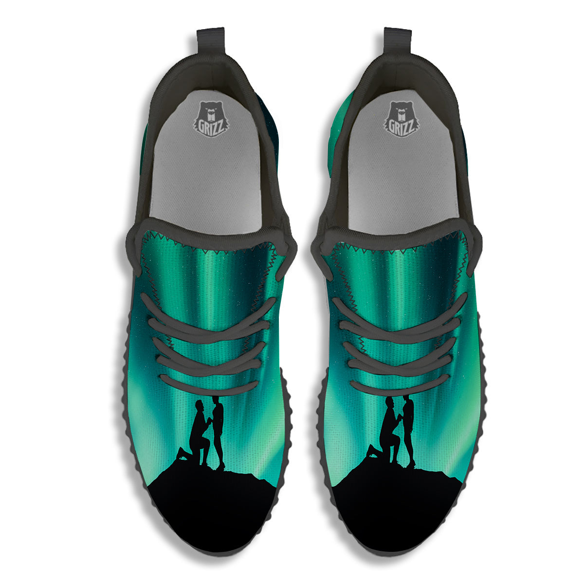Man Making Marriage With Northern Lights Print Black Walking Shoes-grizzshop