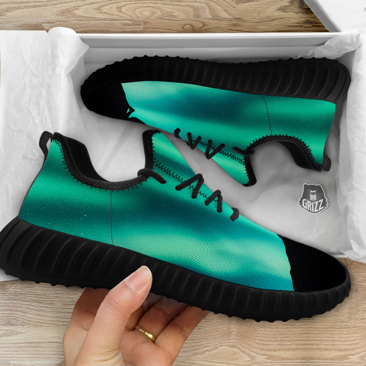 Man Making Marriage With Northern Lights Print Black Walking Shoes-grizzshop
