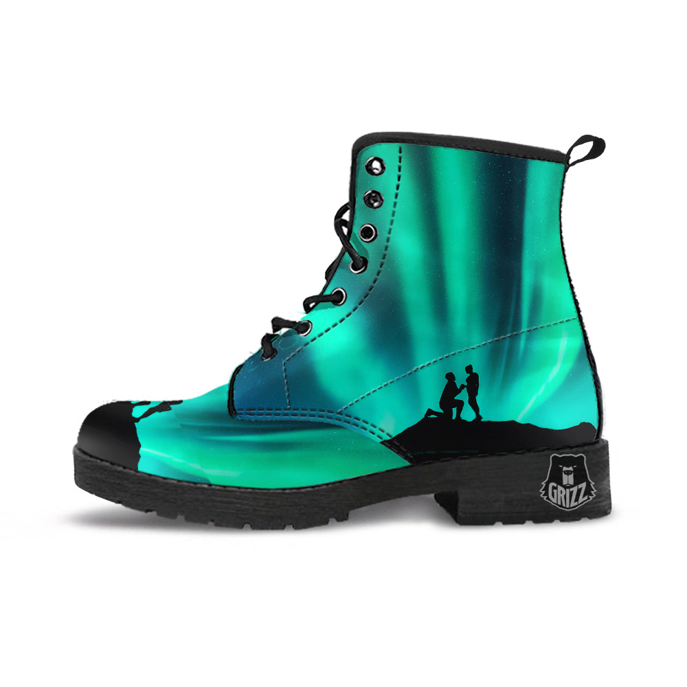 Man Making Marriage With Northern Lights Print Leather Boots-grizzshop