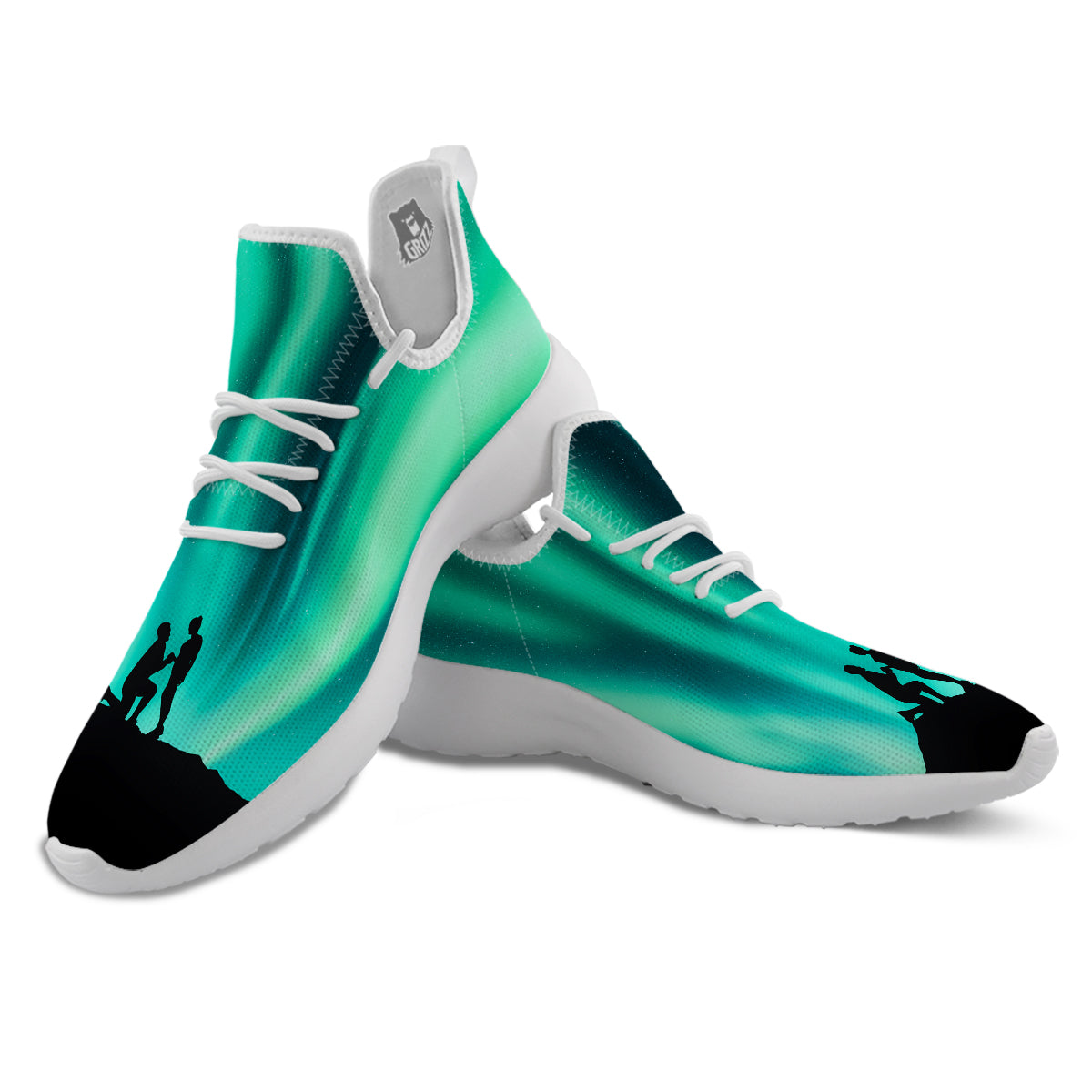 Man Making Marriage With Northern Lights Print White Athletic Shoes-grizzshop