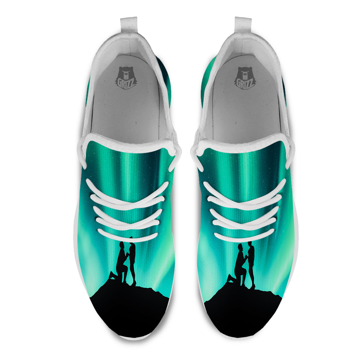 Man Making Marriage With Northern Lights Print White Athletic Shoes-grizzshop
