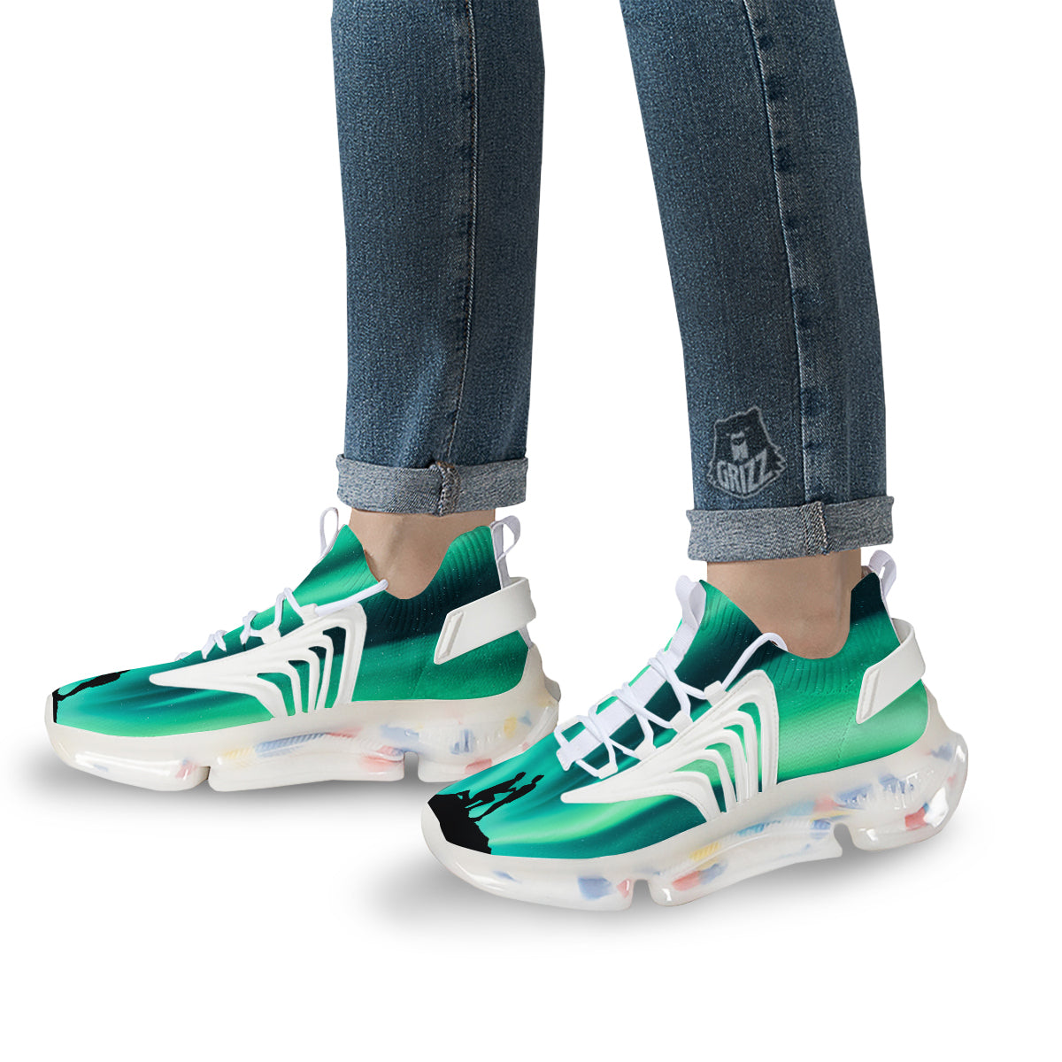 Man Making Marriage With Northern Lights Print White Gym Shoes-grizzshop