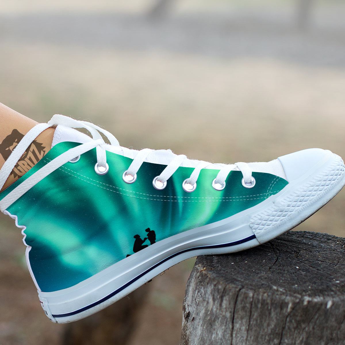 Man Making Marriage With Northern Lights Print White High Top Shoes-grizzshop