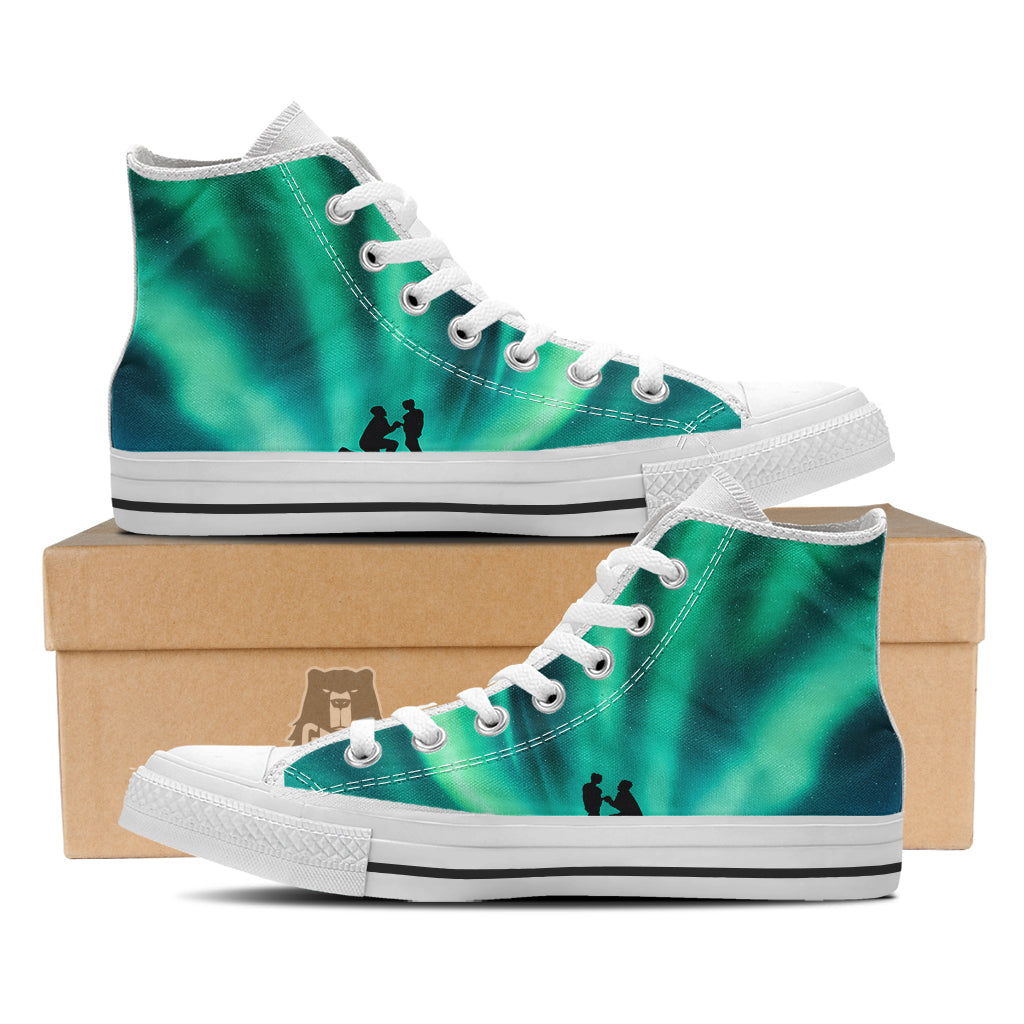 Man Making Marriage With Northern Lights Print White High Top Shoes-grizzshop