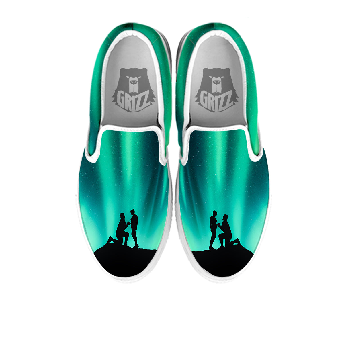Man Making Marriage With Northern Lights Print White Slip On Shoes-grizzshop