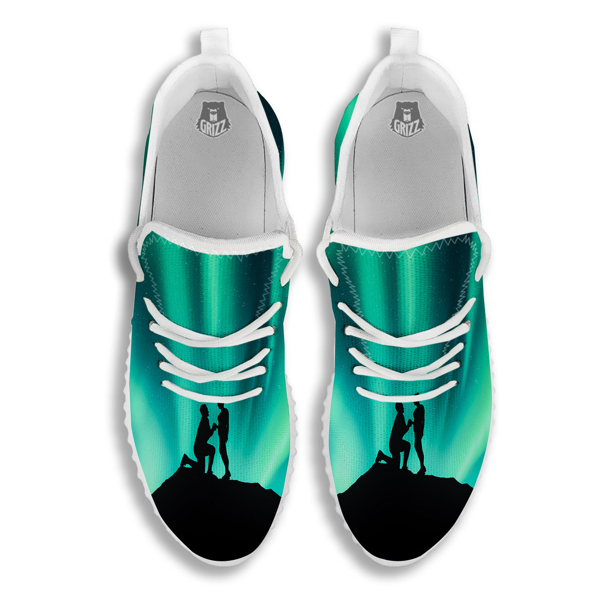 Man Making Marriage With Northern Lights Print White Walking Shoes-grizzshop