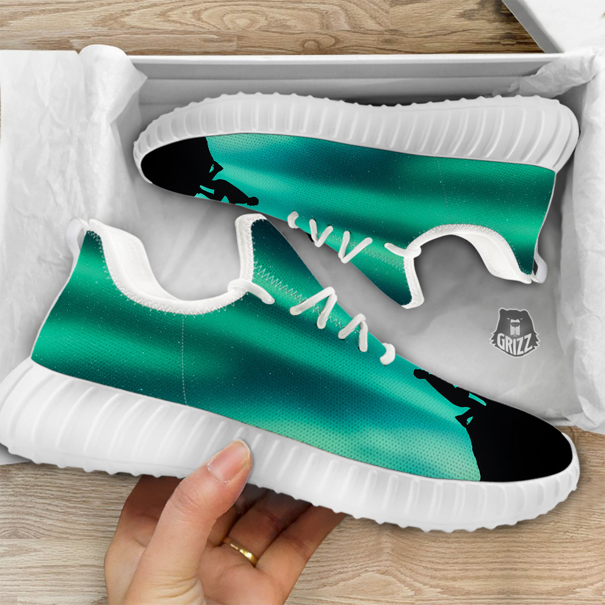 Man Making Marriage With Northern Lights Print White Walking Shoes-grizzshop