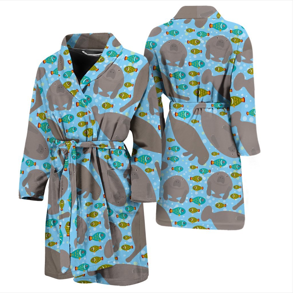 Manatee Pattern Print Men Long Robe-grizzshop