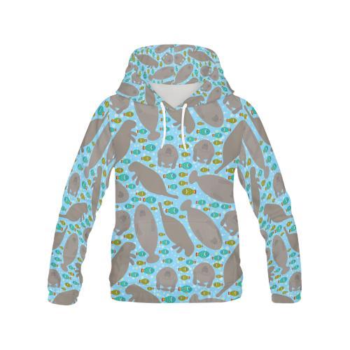 Manatee Pattern Print Men Pullover Hoodie-grizzshop