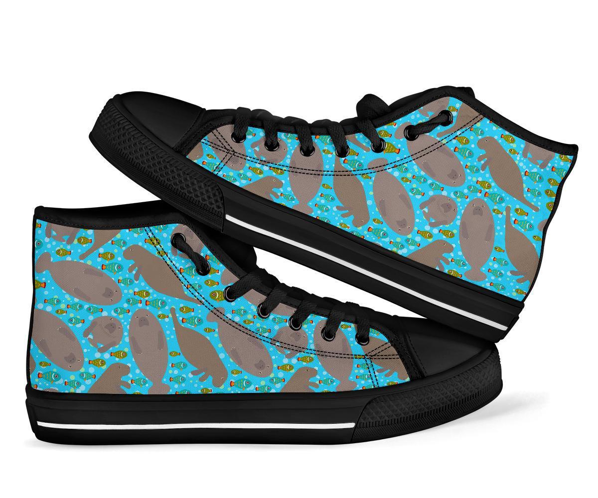 Manatee Pattern Print Men Women's High Top Shoes-grizzshop
