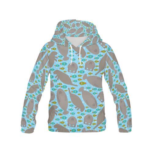 Manatee Pattern Print Women Pullover Hoodie-grizzshop