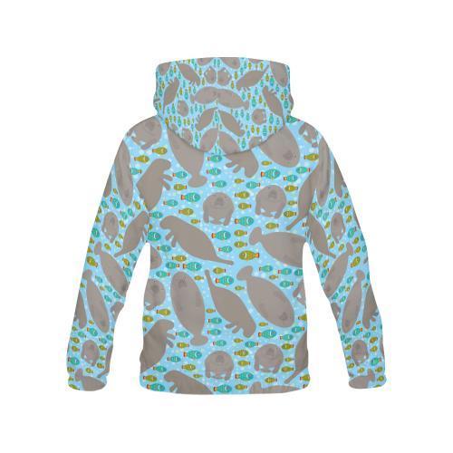 Manatee Pattern Print Women Pullover Hoodie-grizzshop