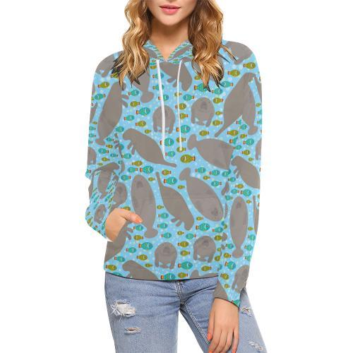 Manatee Pattern Print Women Pullover Hoodie-grizzshop