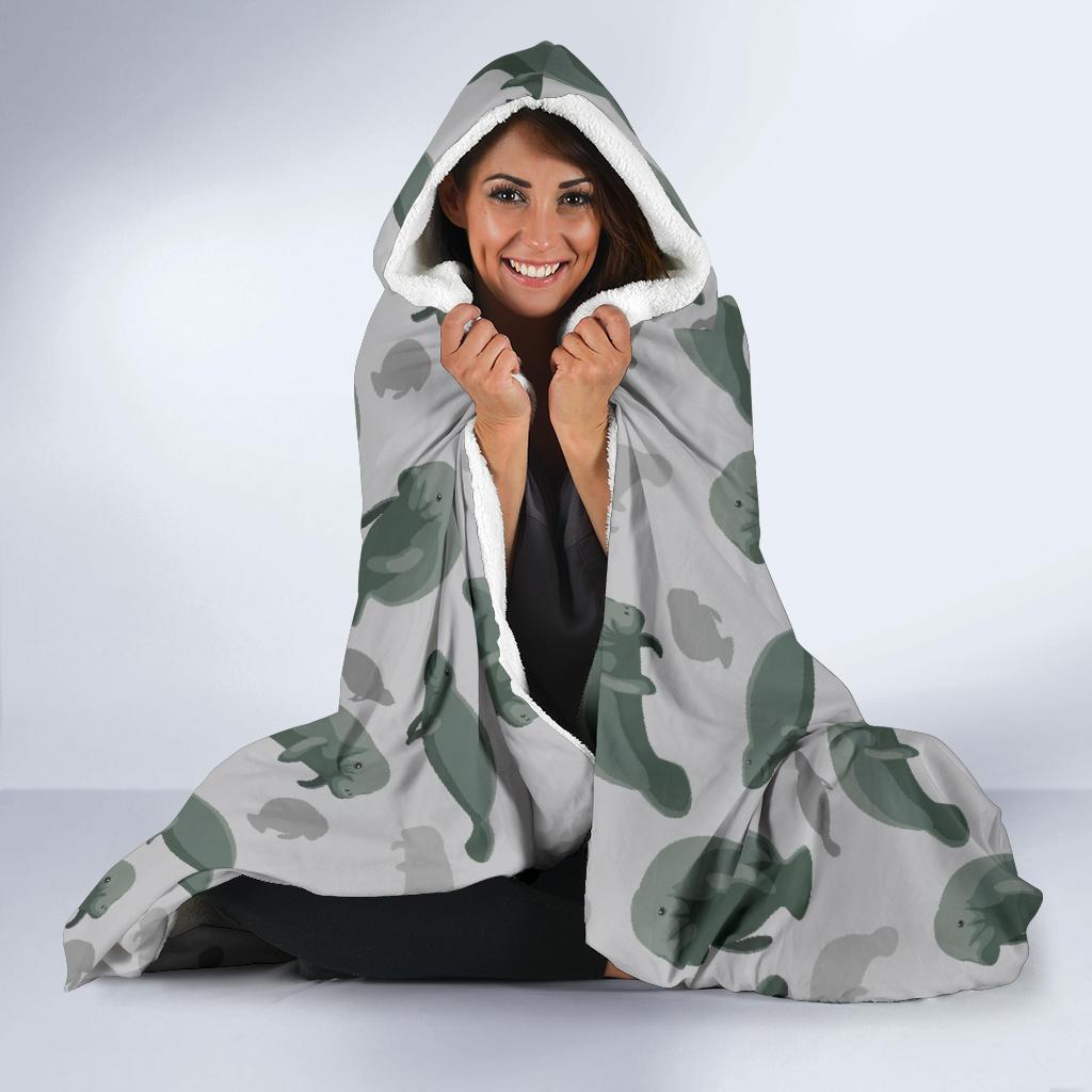 Manatee Print Pattern Hooded Blanket-grizzshop