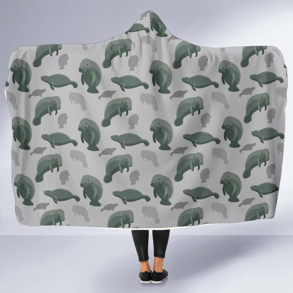 Manatee Print Pattern Hooded Blanket-grizzshop