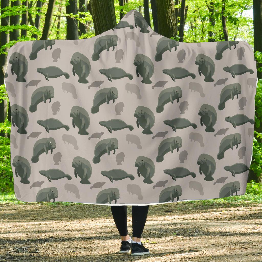 Manatee Print Pattern Hooded Blanket-grizzshop
