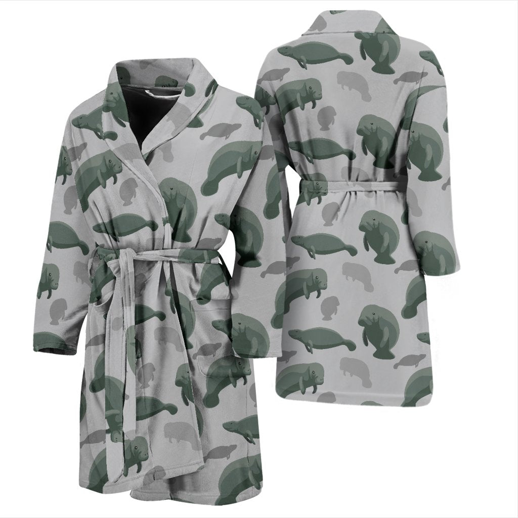 Manatee Print Pattern Men Long Robe-grizzshop