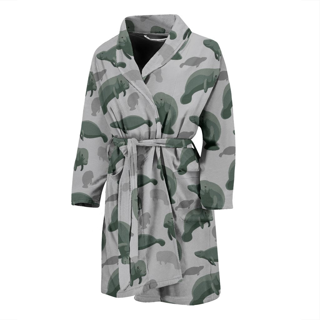 Manatee Print Pattern Men Long Robe-grizzshop