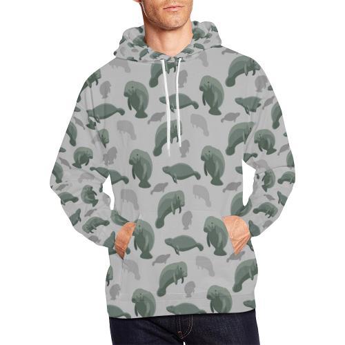 Manatee Print Pattern Men Pullover Hoodie-grizzshop