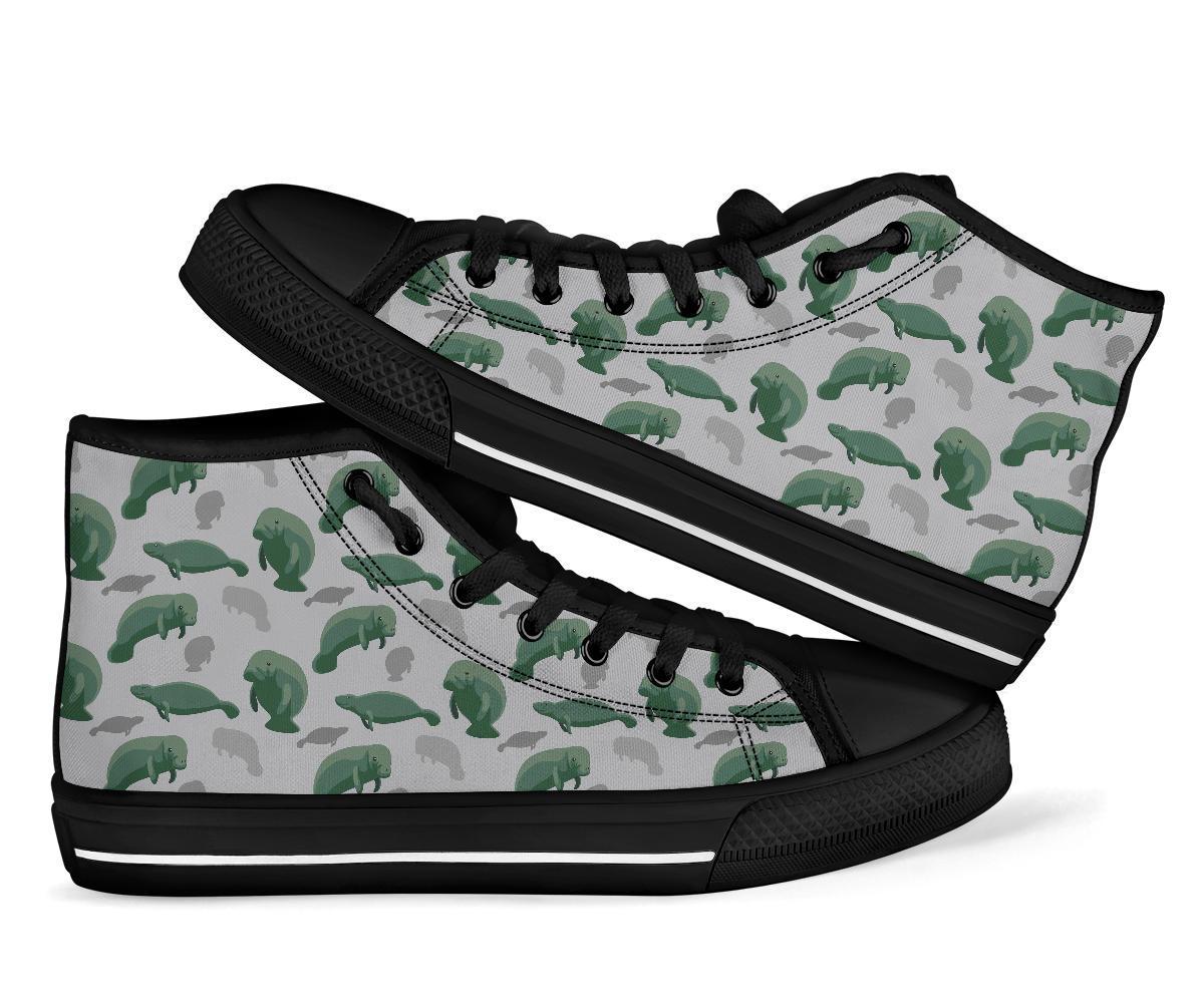 Manatee Print Pattern Men Women's High Top Shoes-grizzshop