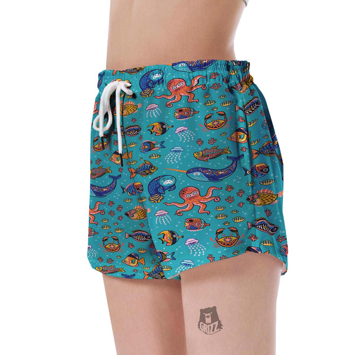 Manatee Whale Fish Octopus Pattern Print Women's Shorts-grizzshop